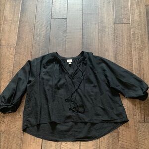 A New Day Black Wrap Blouse with 3/4 Sleeves